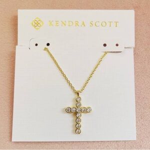 Kendra Scott White Crystal Gold Cross Necklace